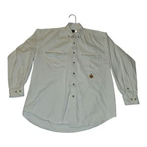 Vintage J.Riggings Hunting Horn Button Down Shirt Medium Men's White Embroidered